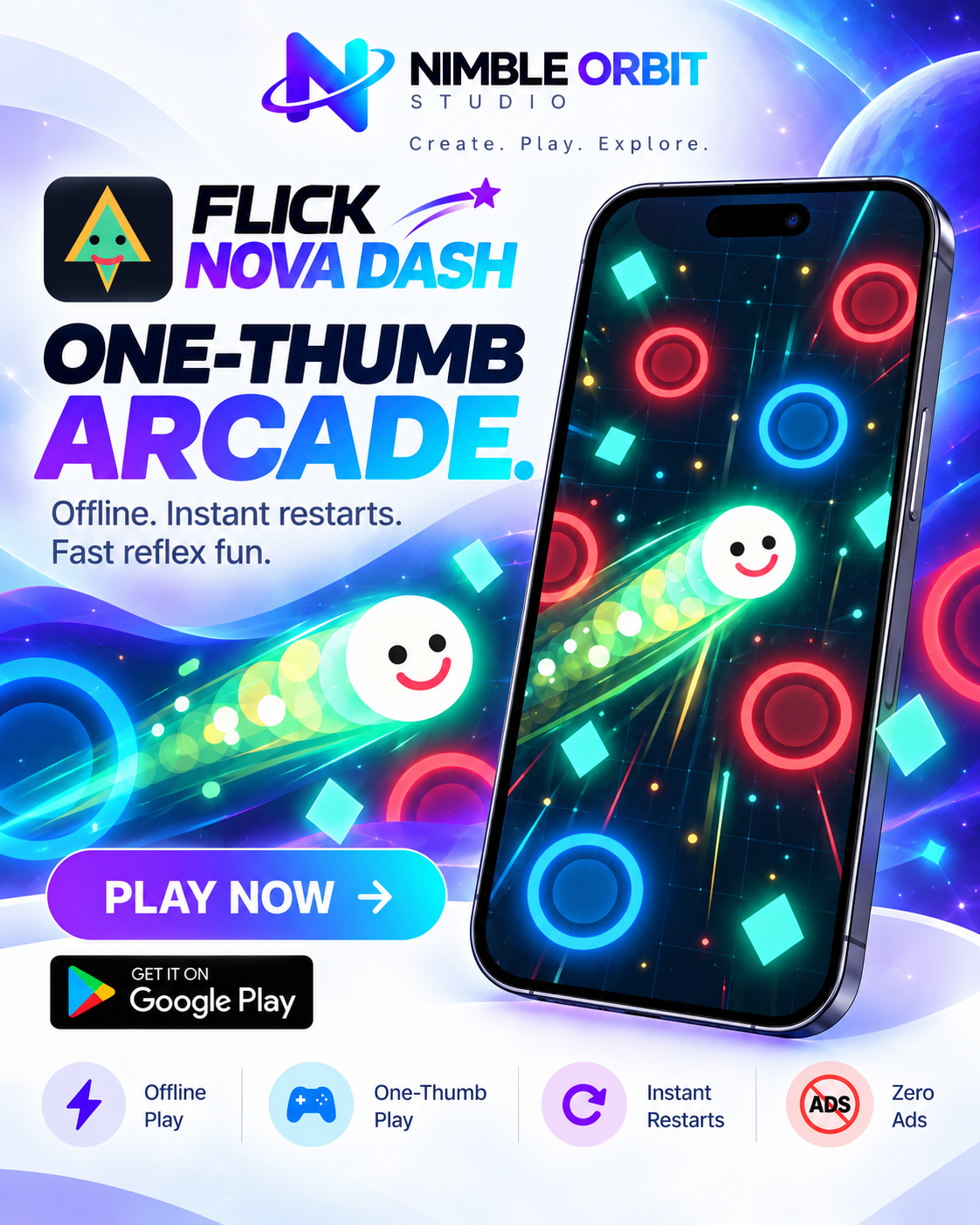 Flick Nova Dash — one-thumb arcade